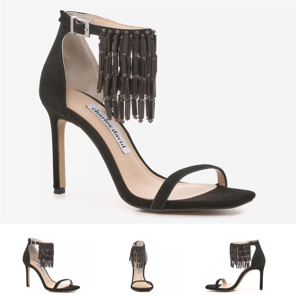 Charles David Black Stiletto Heels with Fringe